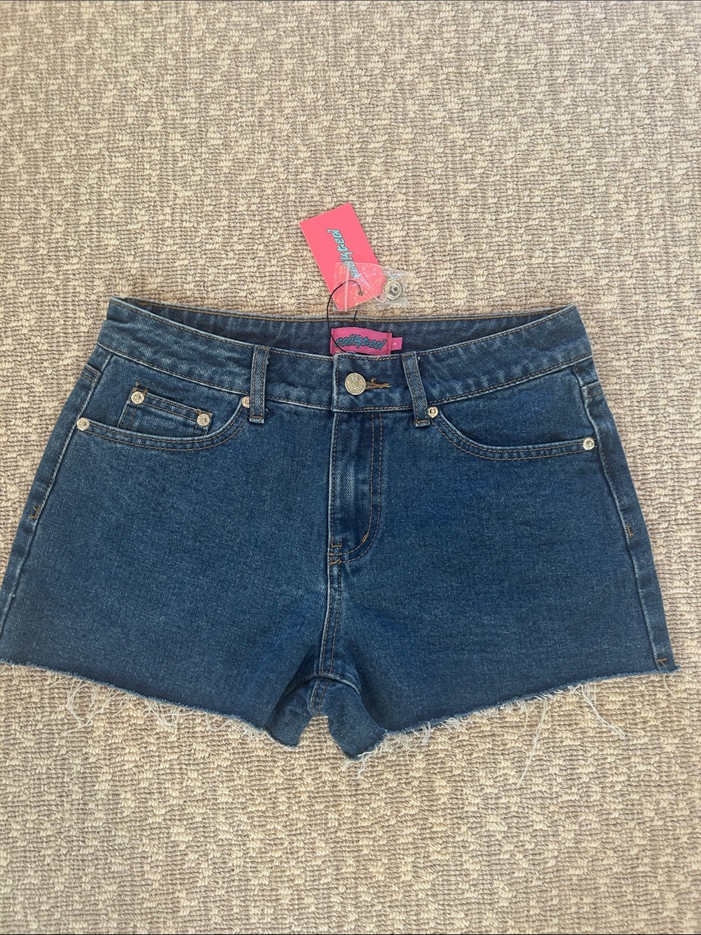 Edikted Dark Blue Denim Cutoff Shorts. Size small. NWT